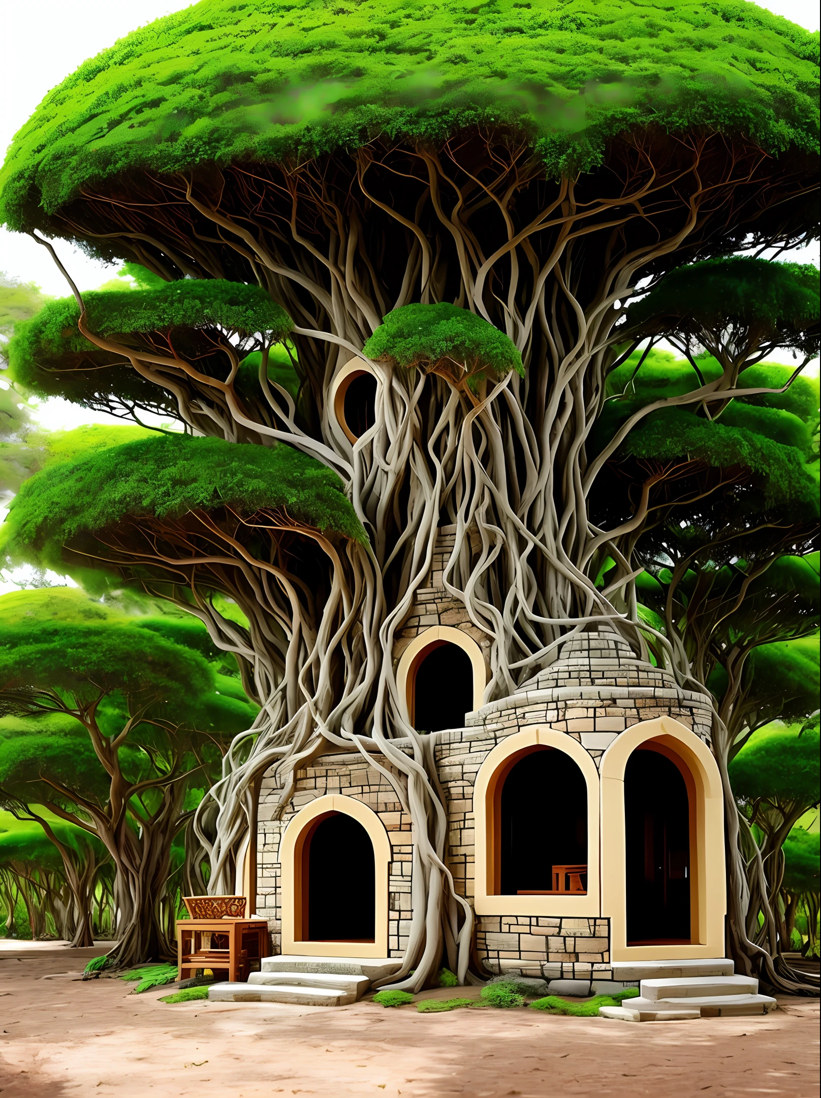 banyan tree made into cute house for ants to live in realistic singular