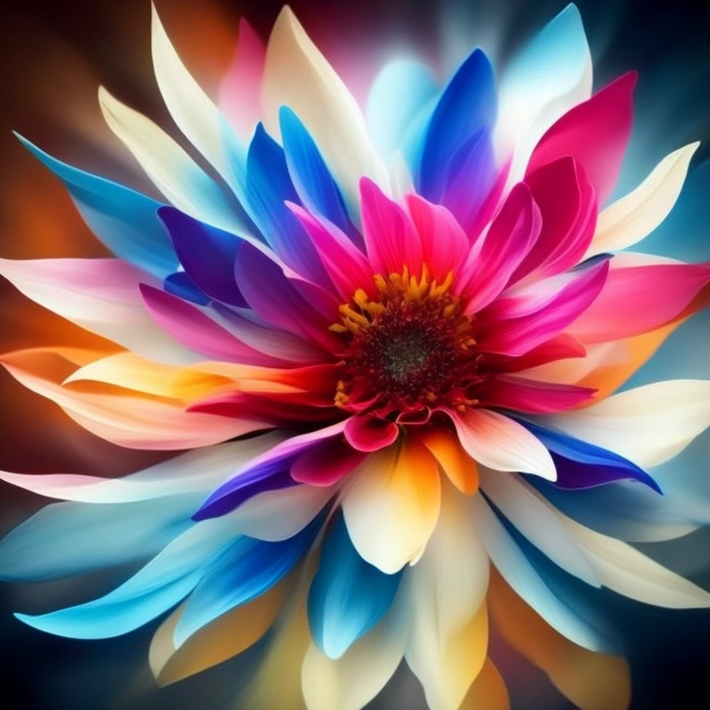 an abstract flower made of colors and elements, Elemental Flowers, cinema, polaroid, lots of light