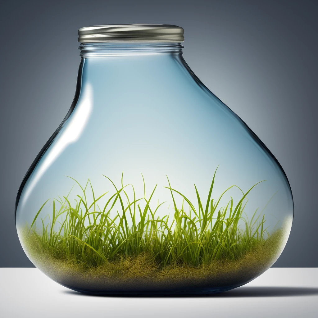 A realistic photo of spring in a thin oval bottle