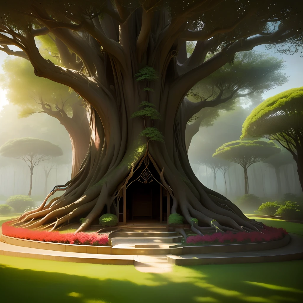 anthill house banyan tree realistic singular