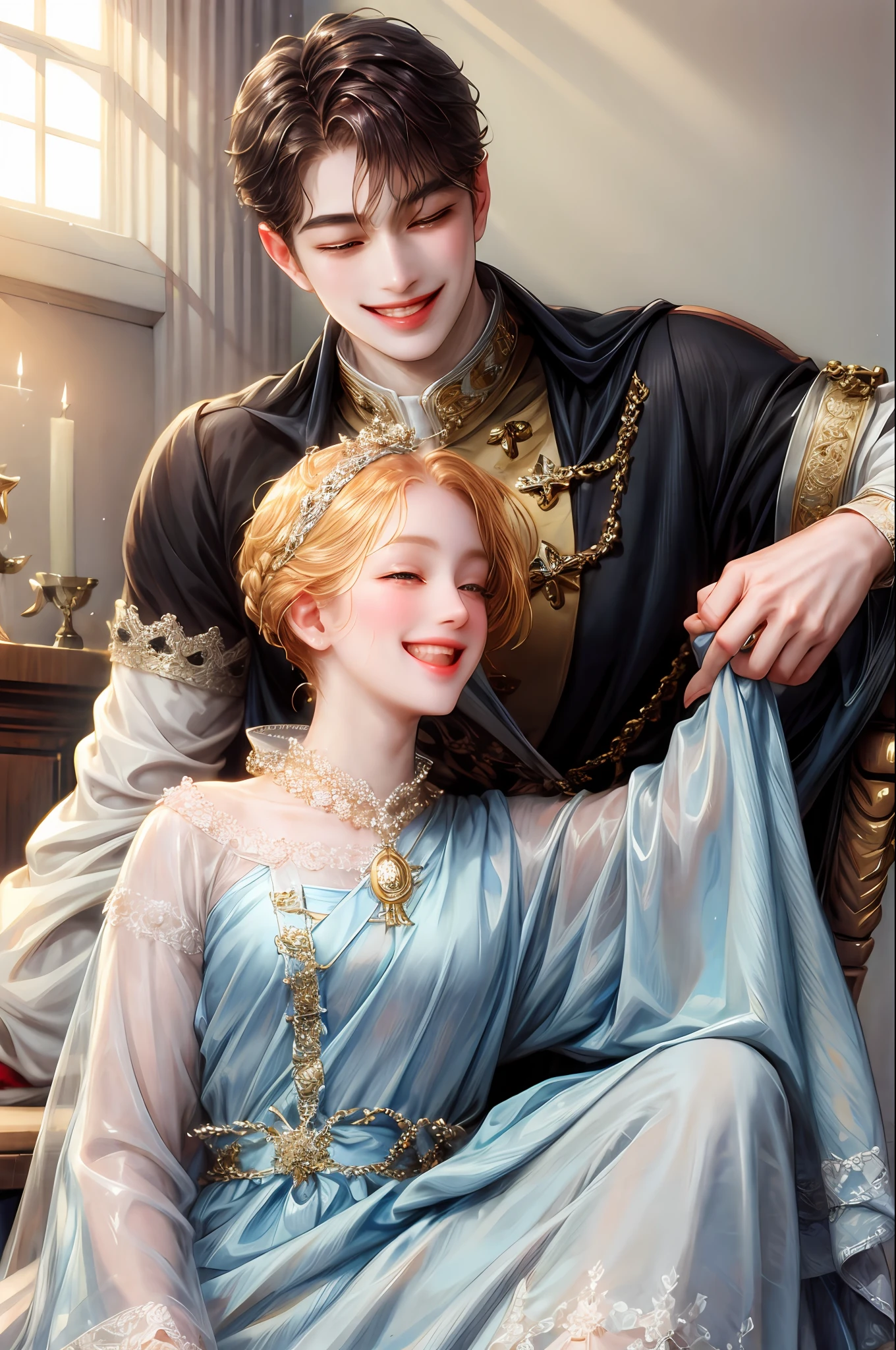 A young nobleman in love smiling happily