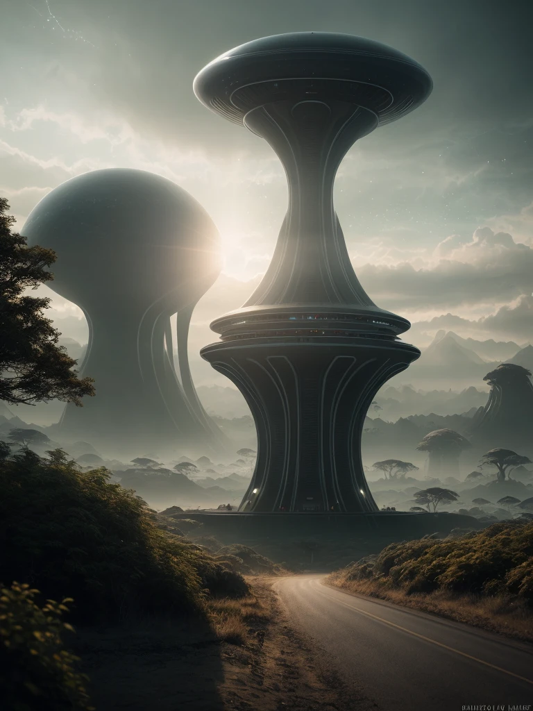 .(surreal:1.4), an alien world, (many strange creatures:1.3), multiple futuristic buildings, by Simon Stalenhag, photorealistic, cinematic lighting, dark atmosphere, volumetric lighting, action pose, epic scene, lots of fine detail, movie style, photography, natural textures, natural light, natural blur, photorealism, cinematic rendering, ray tracing, highest quality, highest detail, Cinematic, Blur Effect, Long Exposure, 8K, Ultra-HD, Natural Lighting, Moody Lighting, Cinematic Lighting, hyper-realistic, vibrant, 8k, detailed, ultra detail, soothing tones, muted colors
