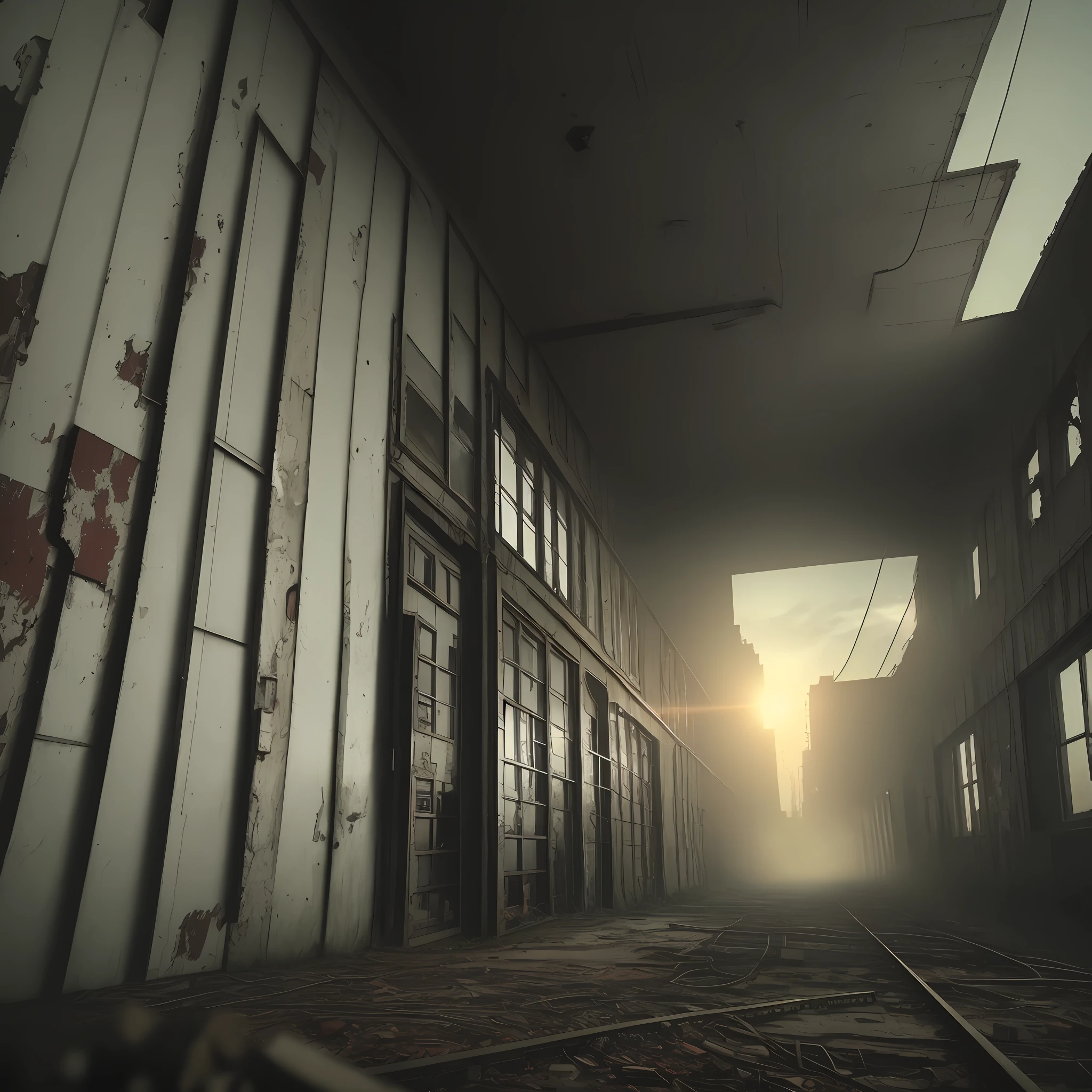 old abandoned factory, vhs effect, industrial, lost footage, creepy, dark