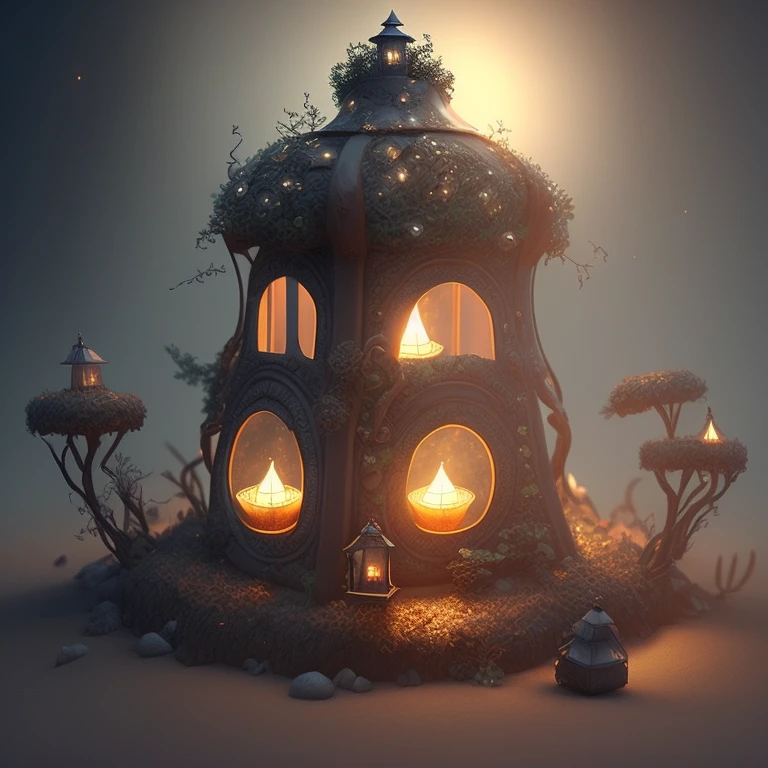 anthill that looks like a lantern, magical atmosphere, fantasy style, 3d