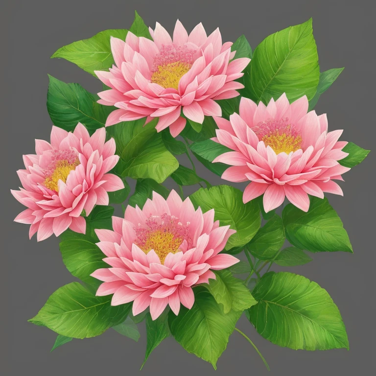 a painting of pink flowers with green leaves, a digital painting by artist, behance, computer art, made of flowers, behance hd, detailed painting