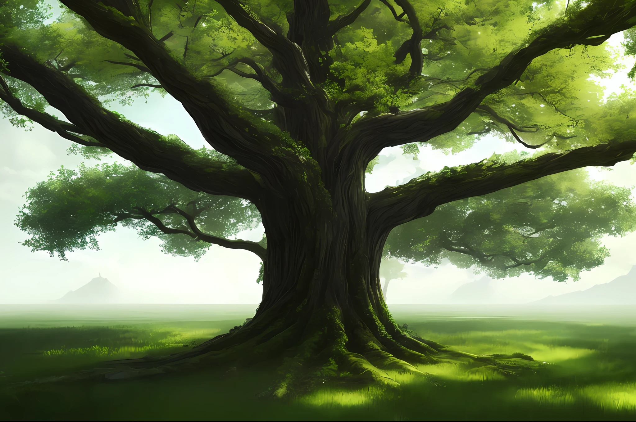 ((best quality)),single tree,complete,comfortable,reasonable structure,shock,high detail,abundant,8k,green,tree,Reasonable light and dark relationship,concept art,high detail,distinct,