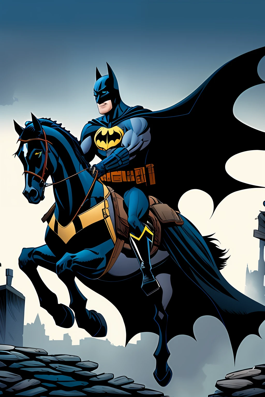 Batman in the horse, Cartoon, detailed, high definicion, ultra resolution, 64k,