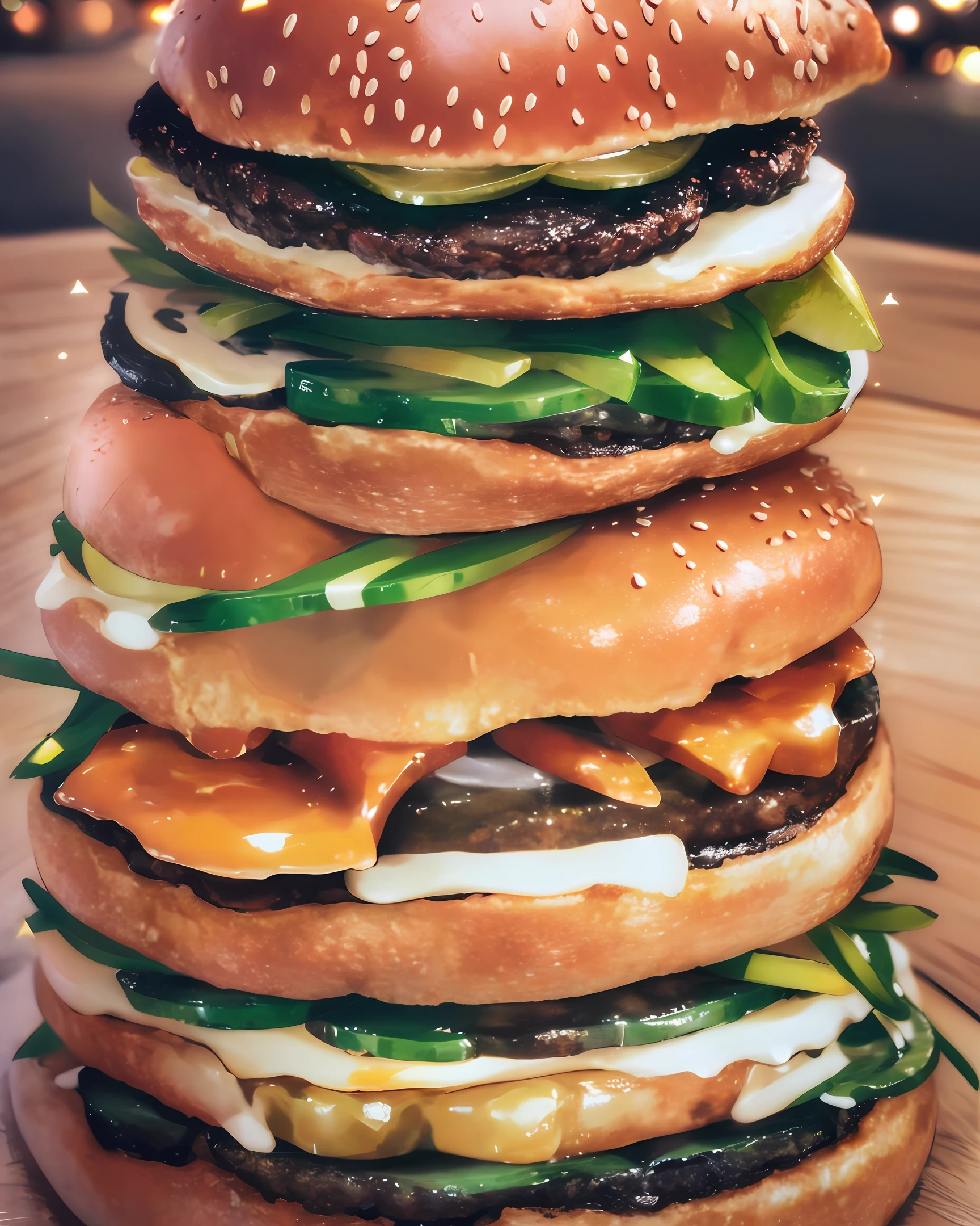 hyper detailed burger, ultra sharp, 8k, (insanely detailed:1.5), 20 megapixels, Canon eos r3 camera