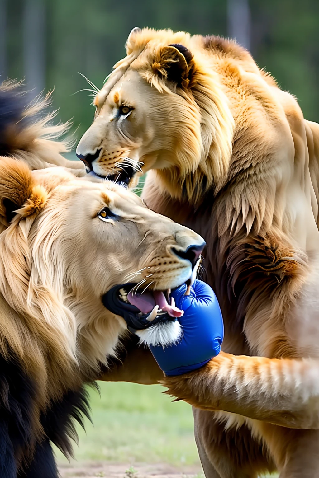 Lion boxing against a bear