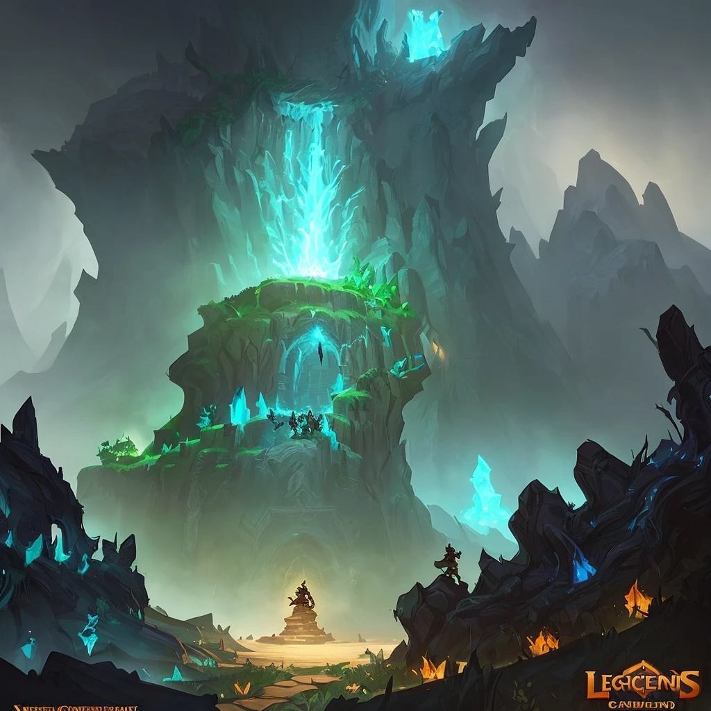 a close up of a cave with a light at the end, background art, league of legends concept art, andreas rocha style, riot games concept art, painted as a game concept art, stylized concept art, secret overgrown temple, mysterious temple setting, background artwork, detailed digital 2d fantasy art, inspired by Andreas Rocha, blizzard hearthstone concept art