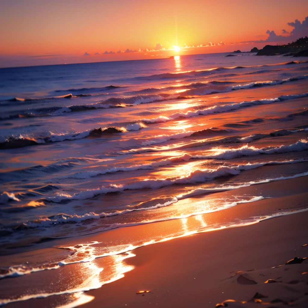 beach at sunset golden hour (best quality) (realistic) (cinematic)