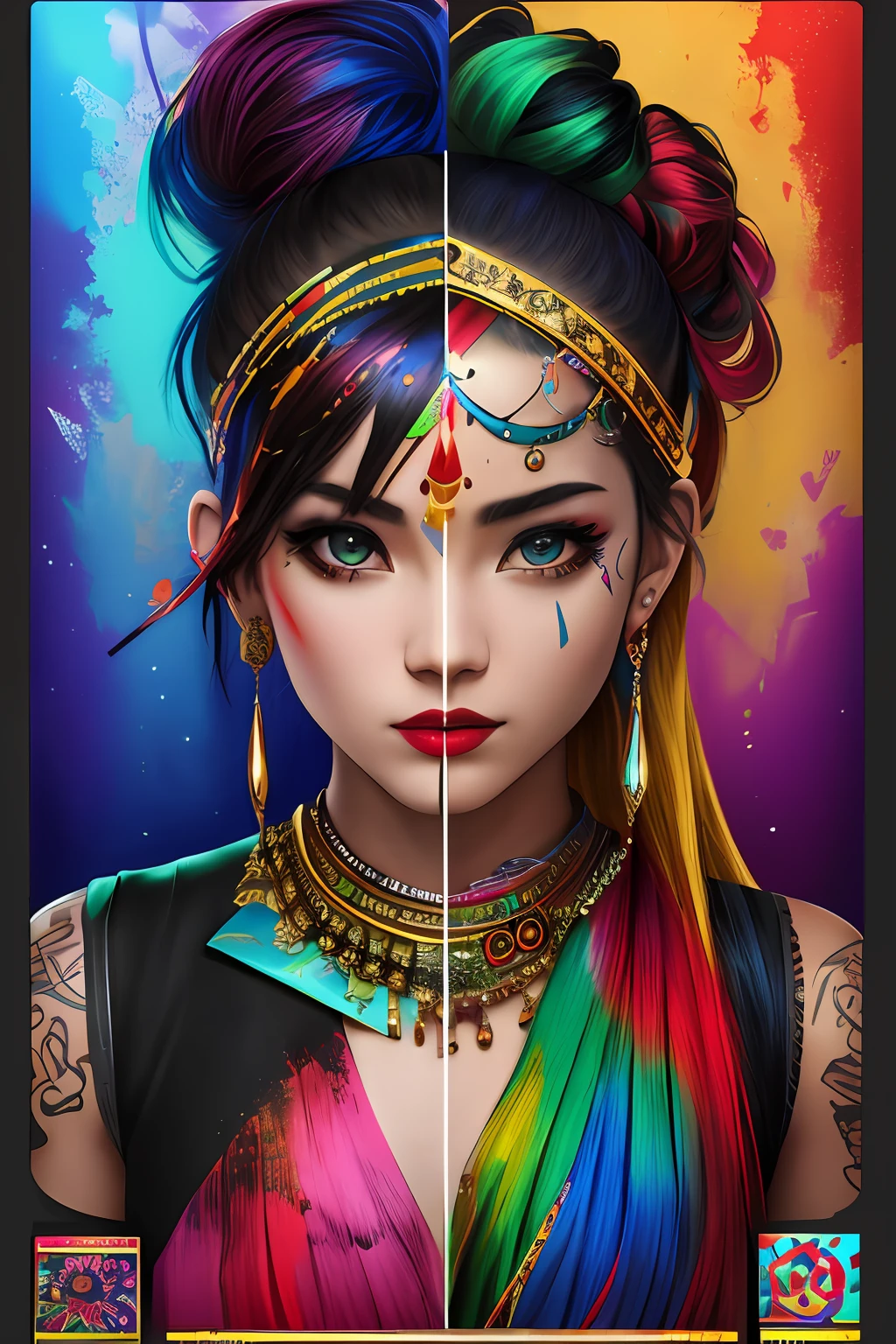 Realistic art, graffiti style,Create a piece of art that celebrates cultural diversity by incorporating symbols and elements from different cultures into a single mural. Use vivid colors and dynamic shapes to convey the energy and vitality of cultural diversity, 8k ultra HD Vivid colors masterpiece ultra resolution, scary, Dark Nautical, Golden Age of Detective Fiction, Polaroid, Blender rendering, 500px, Performance, autochrome colors, Metal, back lighting, super realistic, hyper detailed, dramatic lighting, 4k