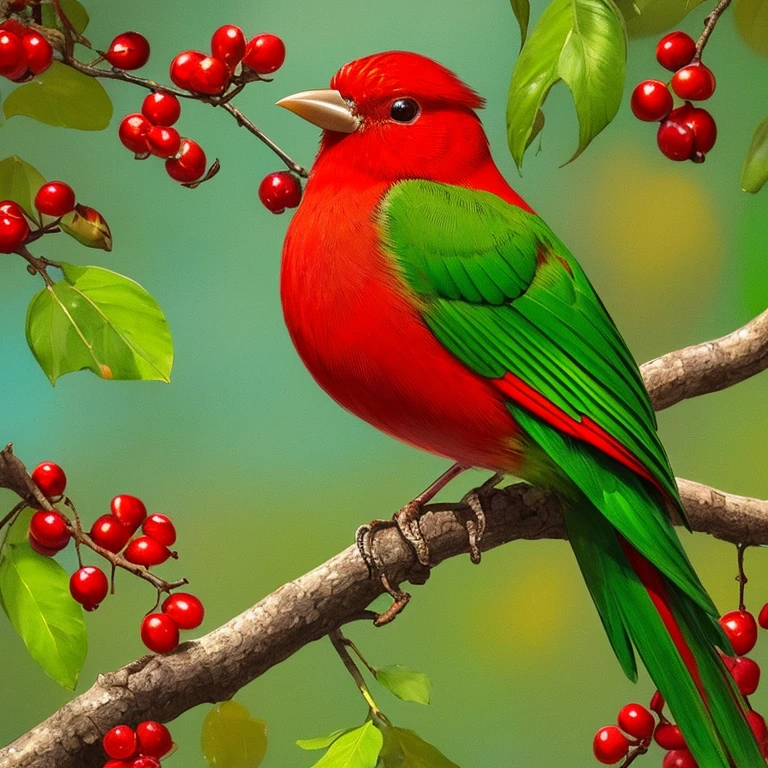 a green and red bird sitting on a branch, a jigsaw puzzle by Mark Poole, featured on flickr, cloisonnism, vibrant colors, vivid colors, rich color palette