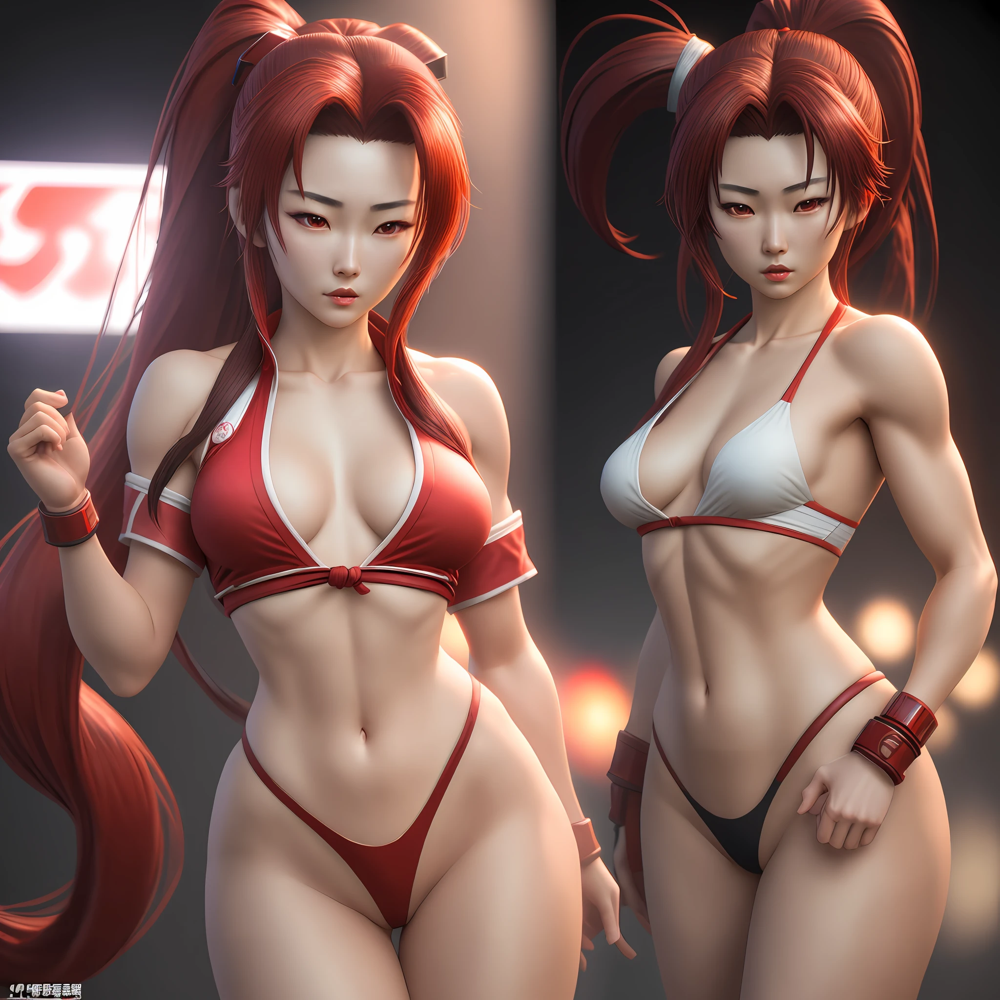 Mai shiranui young, with Cho Yi-hyun's face, high definition, realistic pellet, studio lighting, perfect body, small breasts, 4k, alone, perfect, masterpiece, 3D