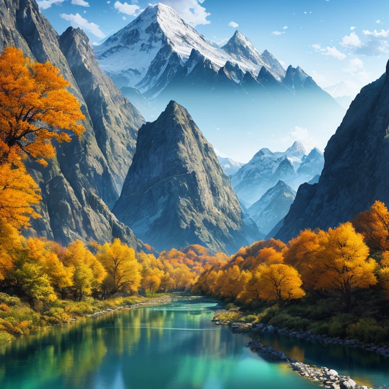 a river with a mountain in the background, a matte painting by Torii Kiyomitsu, shutterstock contest winner, color field, terragen, photo taken with ektachrome, vivid colors