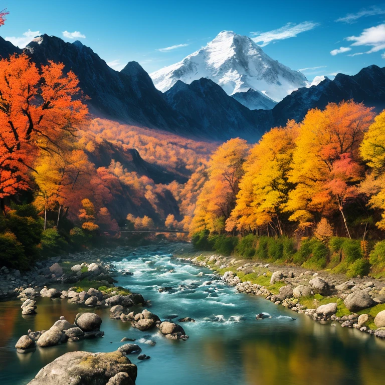 a river with a mountain in the background, a matte painting by Torii Kiyomitsu, shutterstock contest winner, color field, terragen, photo taken with ektachrome, vivid colors
