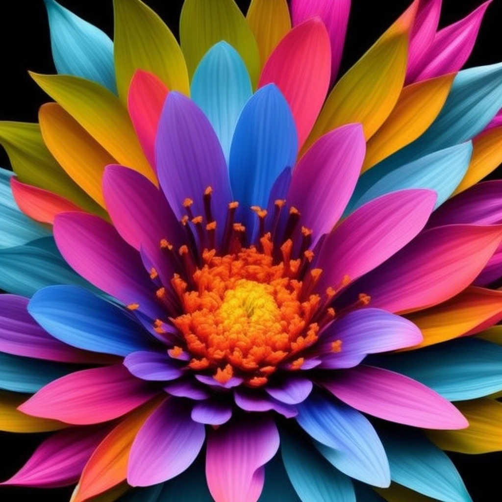 one elementary multi flower, Elemental flowers, vibrant colors, black background, reslista, 16k, cannon
