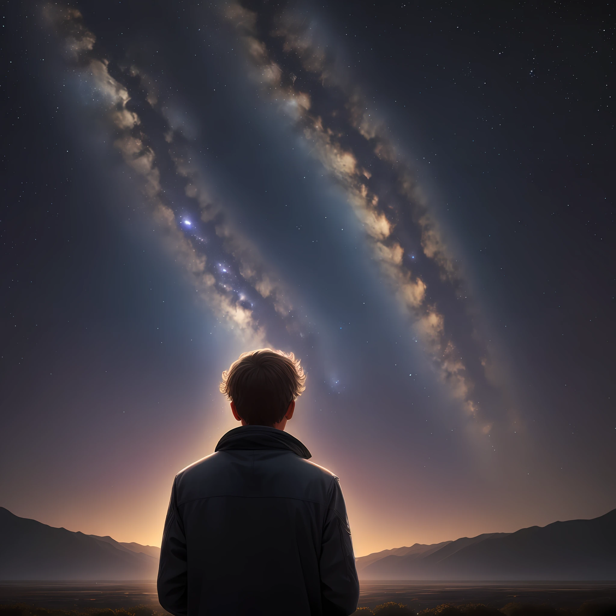 Man looking at cosmic sky