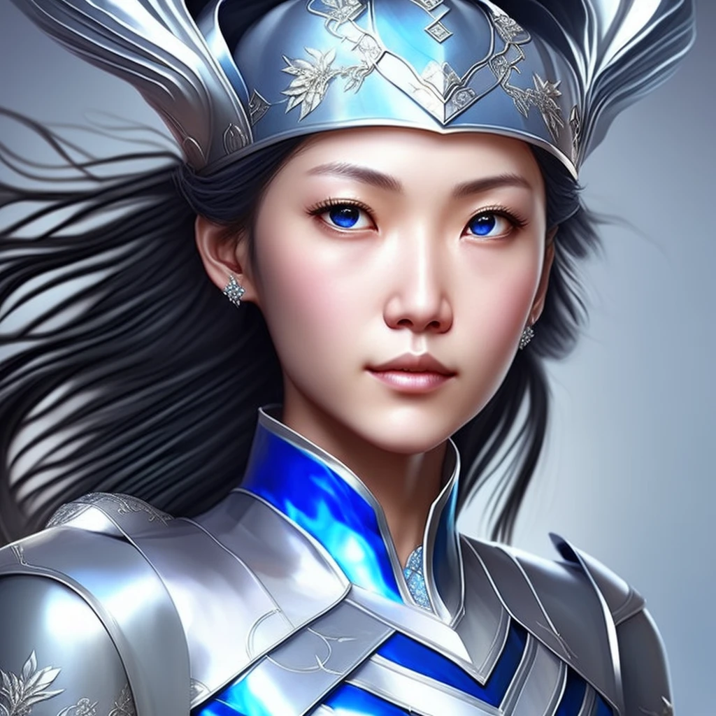 a close up of a woman in a silver and blue dress, chengwei pan on artstation, by Yang J, detailed fantasy art, stunning character art, fanart best artstation, epic exquisite character art, beautiful armor, extremely detailed artgerm, detailed digital anime art, artgerm on artstation pixiv, armor girl