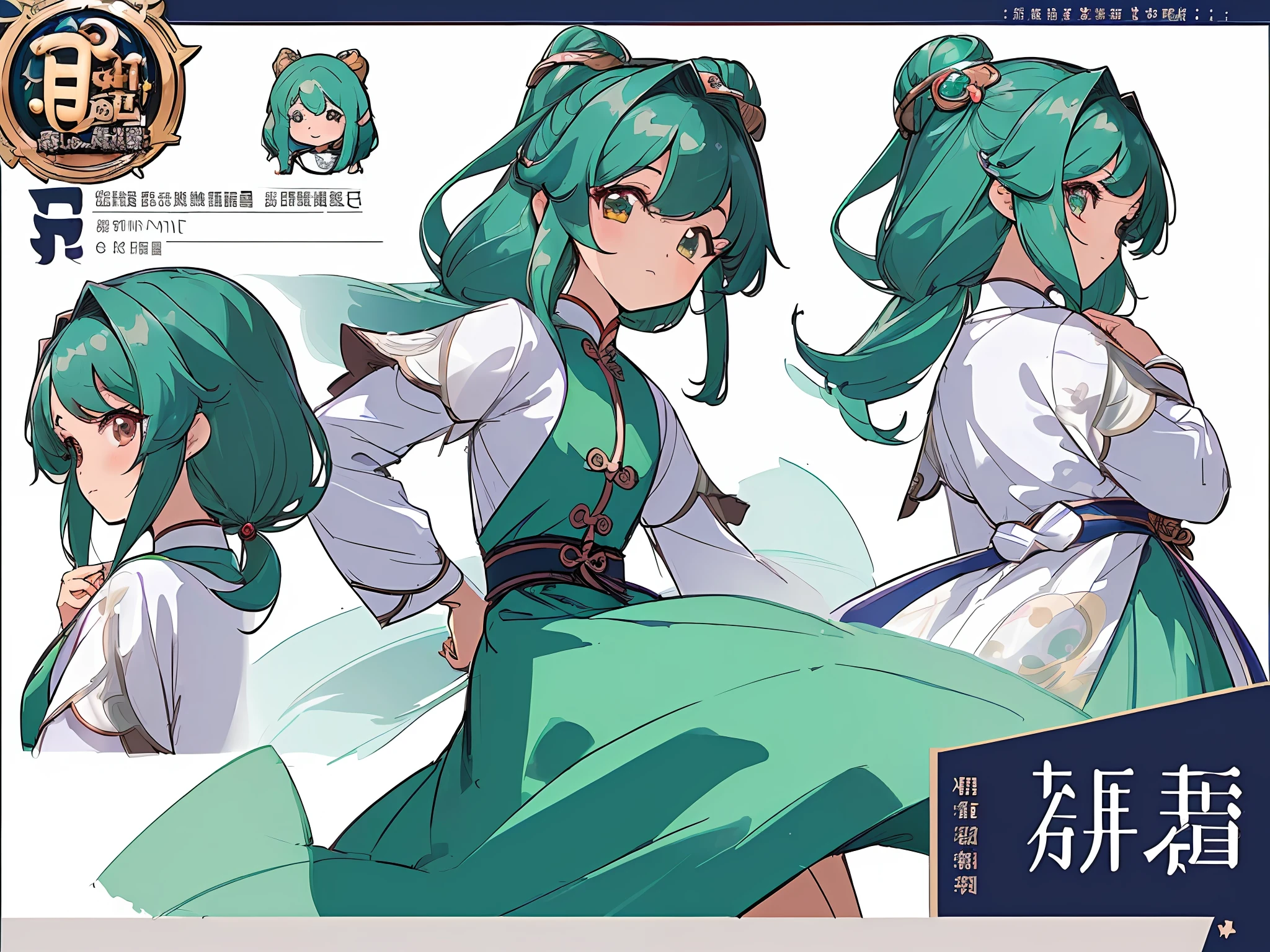 ((masterpiece)),(((best quality))),(character design sheet, same character, front, side, back), illustration, 1 girl, hair color, bangs, hairstyle fax, eyes, environment change scene, Hairstyle Fax, Pose Zitai, Female, Shirt Shangyi, Star, Charturnbetalora, (simple background, white background: 1.3), --6