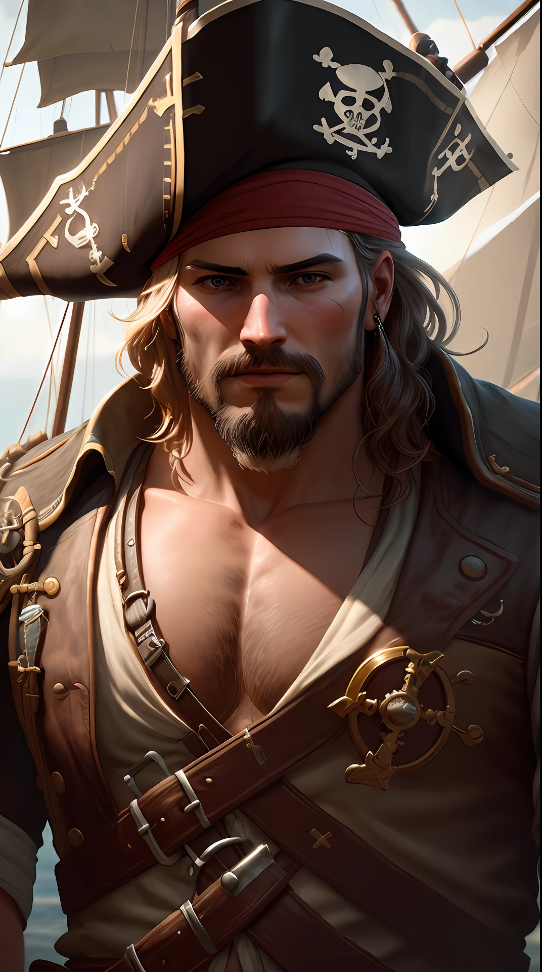 man pirate, , photography,soft lighting, soft details, octane, artstation trending, ultra high detail, ultra realistic, cinematic,16k