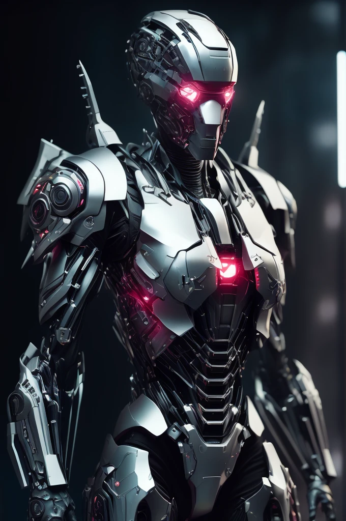 a close up of a cyborg ,  a 3d render ,  realistic sci-fi armor with futuristic armor, cyborg ialogue, cute cybernetic body, cyberpunk fantasy set photo, full body teaser, cyberpunk)))), 4