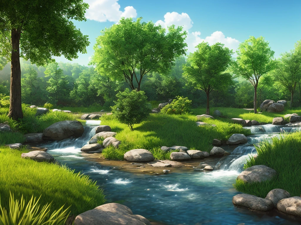 A serene place, very pleasant, beautiful, sunny day, heat, summer, calm and with beautiful landscaping. Two white bunnies, light and delicate down, small, delicate identical, cute, puppies, near the river, photorealistic, 8k uhd, studio quality, ultra realistic, maximum detail, large scale, post-processing ultra detailed drawing, photography, detailed, cinematic lighting, landscape, panorama, scenery, ray tracing, cinema4d