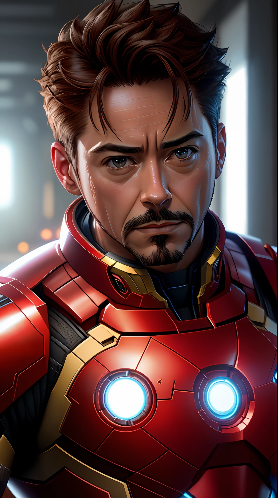 tony stark is iron man ,no helmet, photography,soft lighting, soft details, octane, artstation trending, ultra high detail, ultra realistic, cinematic,16k