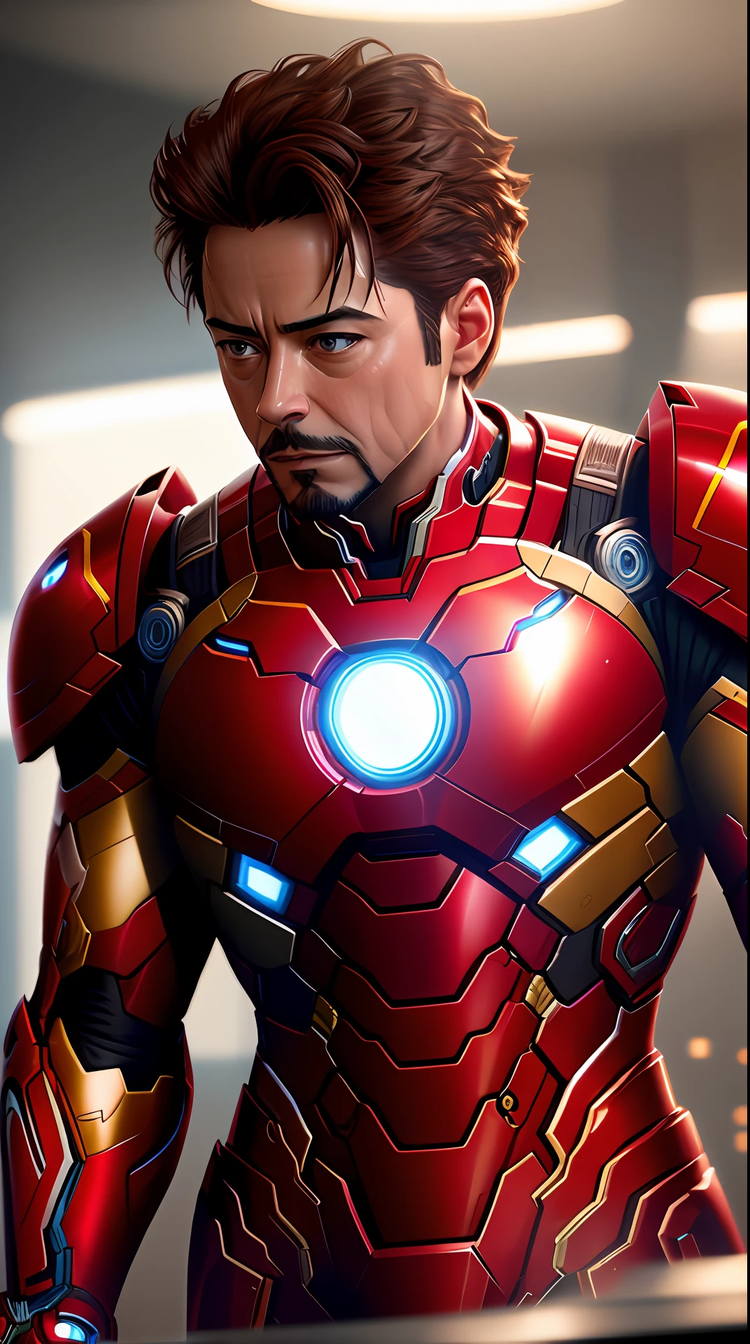 tony stark is iron man ,no helmet, photography,soft lighting, soft details, octane, artstation trending, ultra high detail, ultra realistic, cinematic,16k