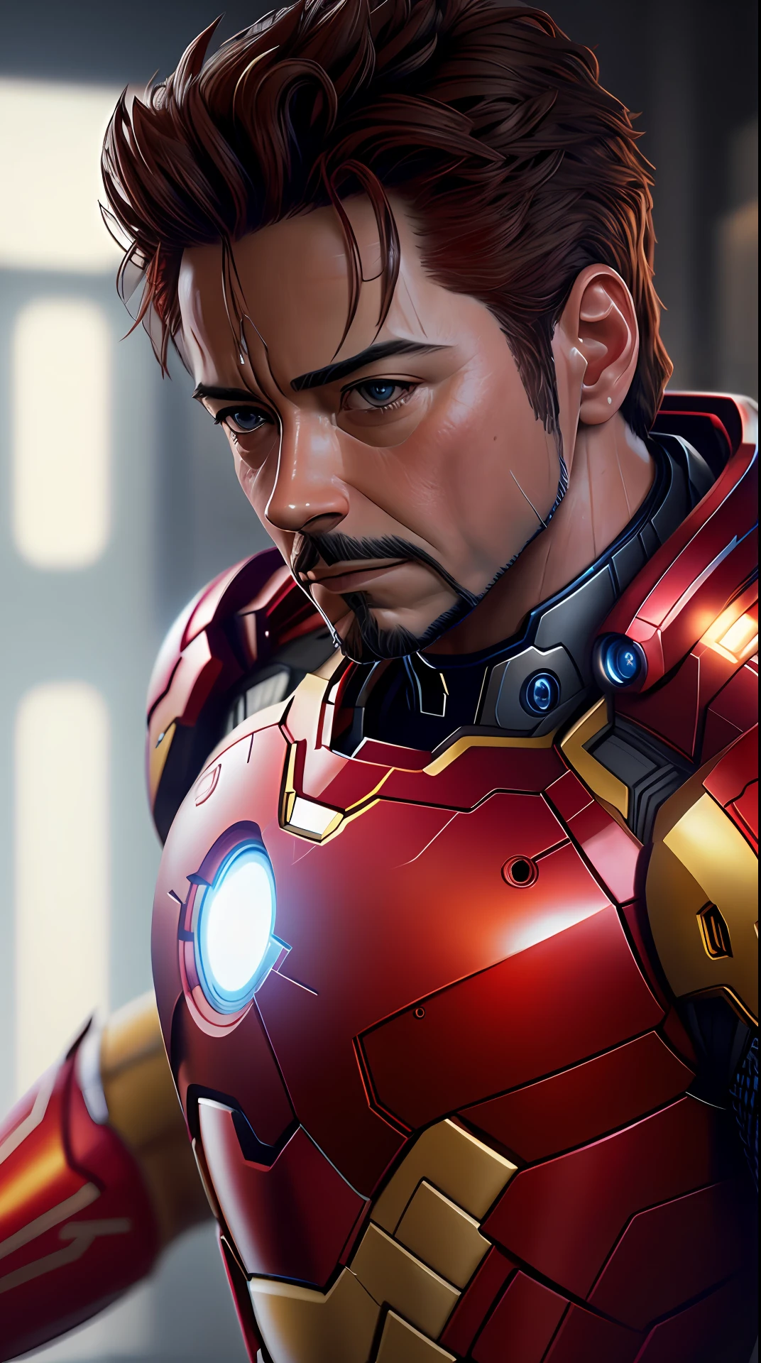 tony stark is iron man ,no helmet, photography,soft lighting, soft details, octane, artstation trending, ultra high detail, ultra realistic, cinematic,16k