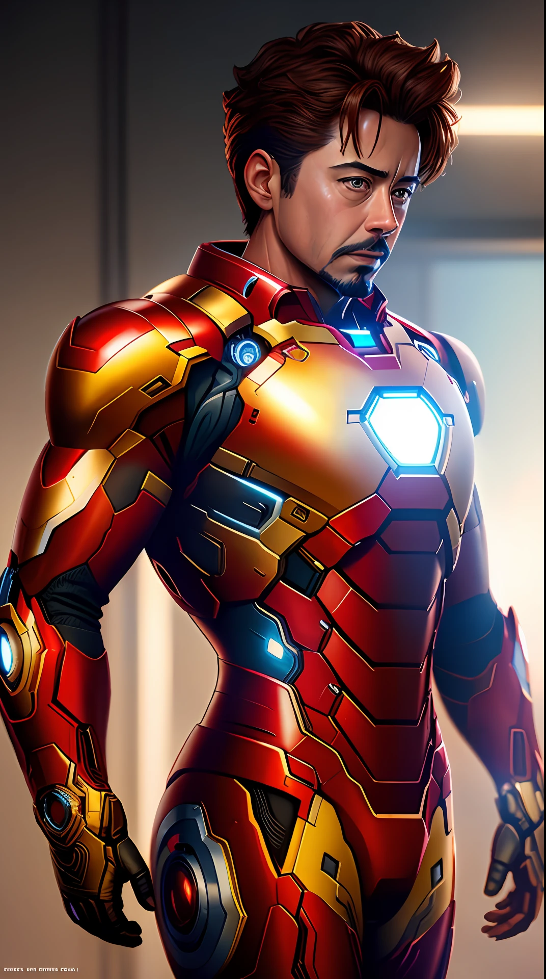 tony stark is iron man ,no helmet, photography,soft lighting, soft details, octane, artstation trending, ultra high detail, ultra realistic, cinematic,16k