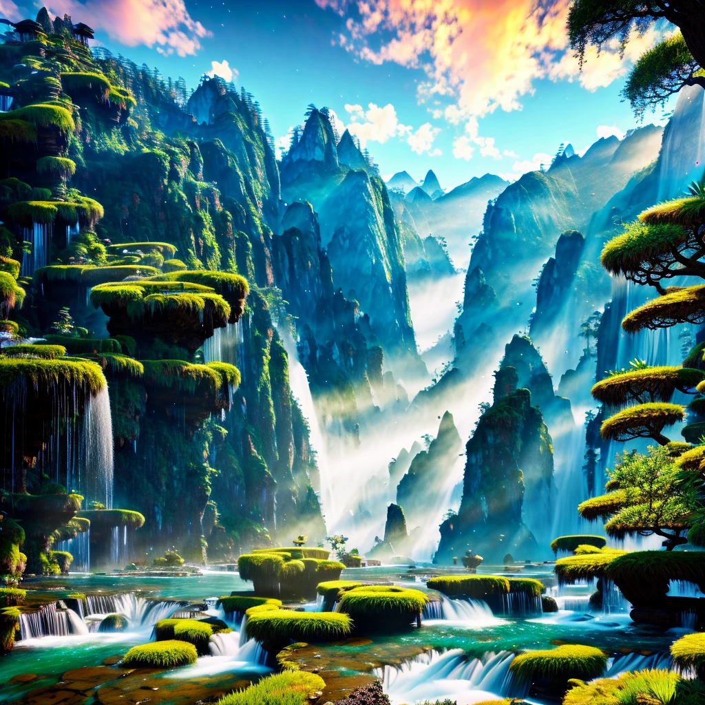 (extremely detailed CG unity 8k wallpaper, masterpiece, best quality, ultra-detailed),
(a magically immersive atmosphere, ethereal tones, entrancing), 
(floating, high resolution), 
[(dynamic angle, vibrant colors, lush vegetation, floating mountains, extraordinary creatures AND Avatar-inspired creatures),::0.8], 
[spectacular sky with exotic clouds, mystical twilight AND entrancing waterfalls]