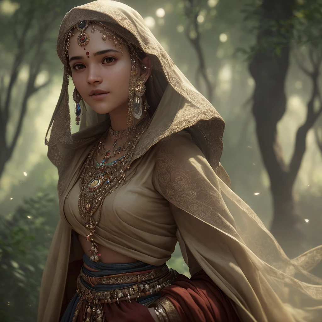 portrait of Indian village woman at a gathering in the forests of Himachal Pradesh, Cinematic, Photoshoot, Shot on 25mm lens, Depth of Field, Tilt Blur, Shutter Speed 1/1000, F/22, White Balance, 32k, Super-Resolution, Pro Photo RGB, Half rear Lighting, Backlight, Dramatic Lighting, Incandescent, Soft Lighting, Volumetric, Conte-Jour, Global Illumination, Screen Space Global Illumination, Scattering, Shadows, Rough, Shimmering, Lumen Reflections, Screen Space Reflections, Diffraction Grading, Chromatic Aberration, GB Displacement, Scan Lines, Ambient Occlusion, Anti-Aliasing, FKAA, TXAA, RTX, SSAO, OpenGL-Shader’s, Post Processing, Post-Production, Cell Shading, Tone Mapping, CGI, VFX, SFX, insanely detailed and intricate, hyper maximalist, elegant, dynamic pose, photography, volumetric, ultra-detailed, intricate details, super detailed, ambient –uplight –v 4 –q 2