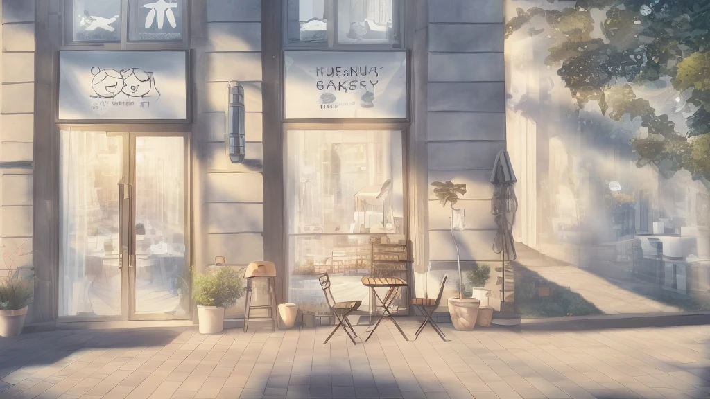 You can see, morning sun, chairs, bakery, coffee shop, detailed, clear, white space, freehand, life, photography, 32k