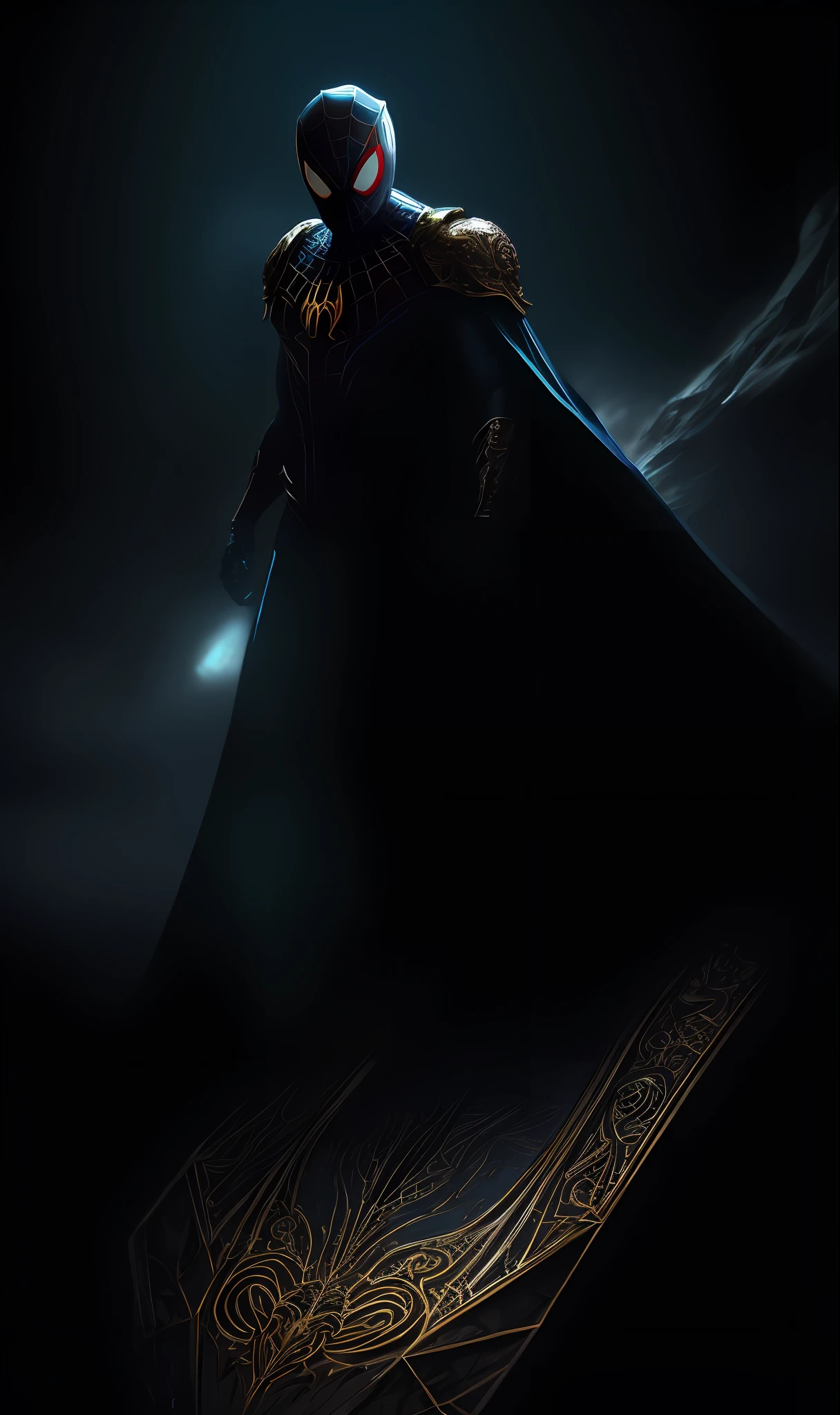 full body shot of spiderman in white and gold armour style suit, no mask on, white cape, looking at center camera, perfect composition, beautiful detailed intricate insanely detailed octane render trending on artstation, 8 k artistic photography, photorealistic concept art, soft natural volumetric cinematic perfect light, chiaroscuro, award - winning photograph, masterpiece, oil on canvas, raphael, caravaggio, greg rutkowski, beeple, beksinski, giger, trending on artstation, sharp focus, studio photo, intricate details, highly detailed, night city background, by greg rutkowski