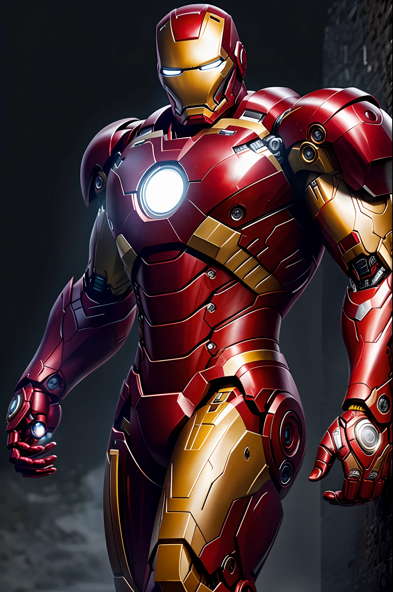 (8k, RAW photo, best quality, masterpiece: 1.2), ultra-detailed, formal art, photorealism: 1.37, upper body shot, Marvel Iron Man, film grain, action pose