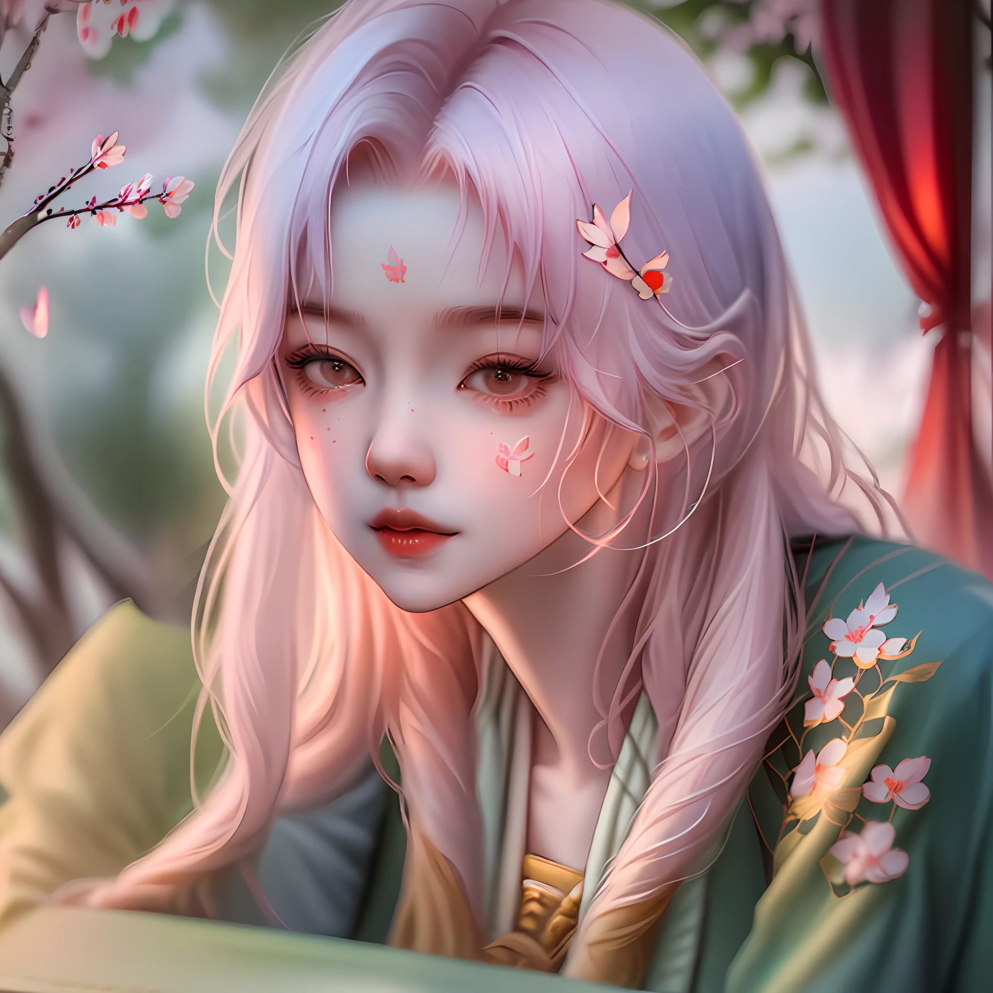 midshot of a stuningly beautiful asian girl with scholar uniform in running pose, garden with cherry trees, ultra detailed illustration by Loish and Chris Sanders, volumetric lights, soft tetrad colors, best quality, high definition, sharp focus