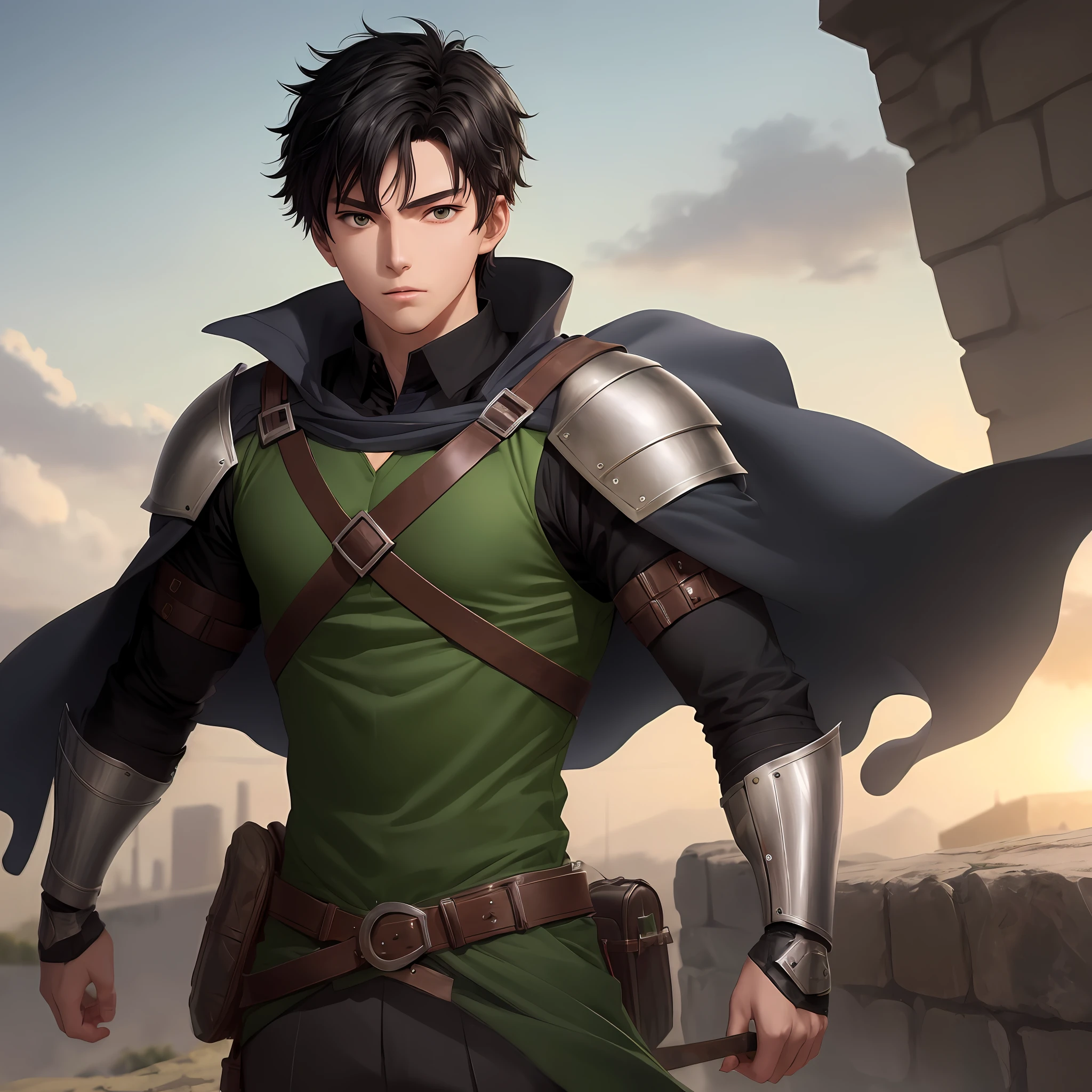 anime - style image of a man in a green outfit with a cape and sword, range murata and artgerm, artgerm and atey ghailan, inspired in kris from deltarrune, handsome guy in demon slayer art, ig model | artgerm, extremely detailed artgerm, official character art, stanely artgerm, hero character art