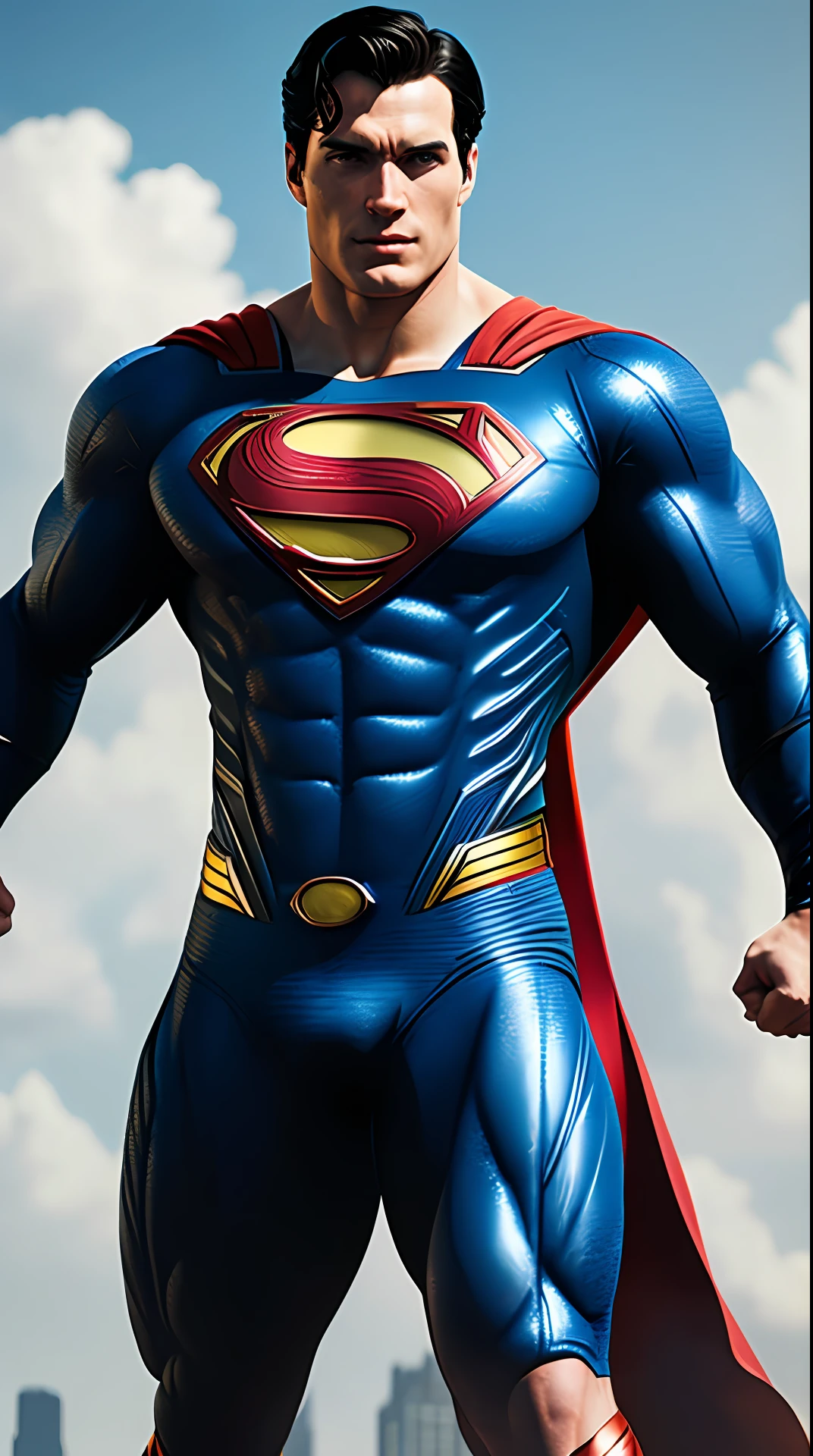 superman super strong, muscular, photography, in the background a sky full of clouds, soft lighting, soft details, octane, artstation trending, ultra high detail, ultra realistic, cinematic,16k