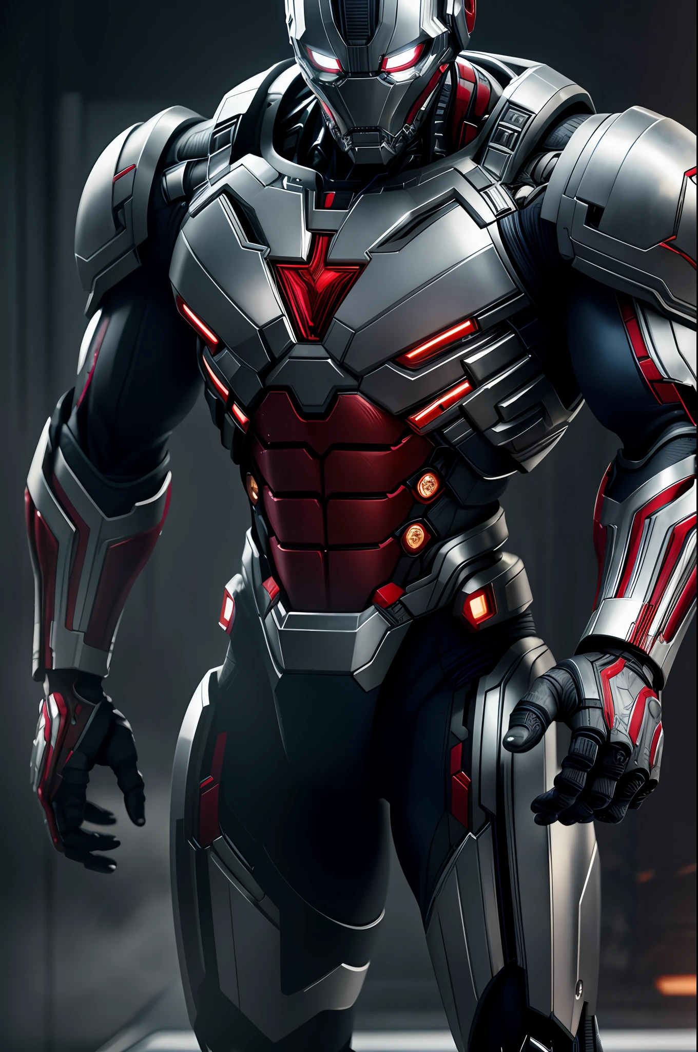 (8k, RAW photo, best quality, masterpiece:1.2), ultra detailed, official art, photo-realistic:1.37, upper body shot, marvel ultron, film grain, action pose