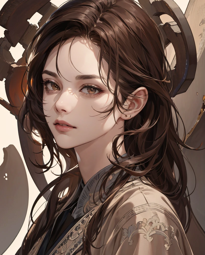((Retina)), masterpiece, anatomically correct, textured skin, super detail, high details, high quality, best quality, highres, 4K, (Detailed Lights, Detailed Shadows), 1Woman, Dark Brown Hair, (( Detailed Eyes)), Close-up, Portrait, (Brown Eyes), Extremely Detailed Clothes, ((Modern Clothes)), Beautiful Hair, Detailed Body, Hair Down, Extremely Detailed Background, Beautiful Background, (Long Hair), Half Body, (( Very Old Woman)),