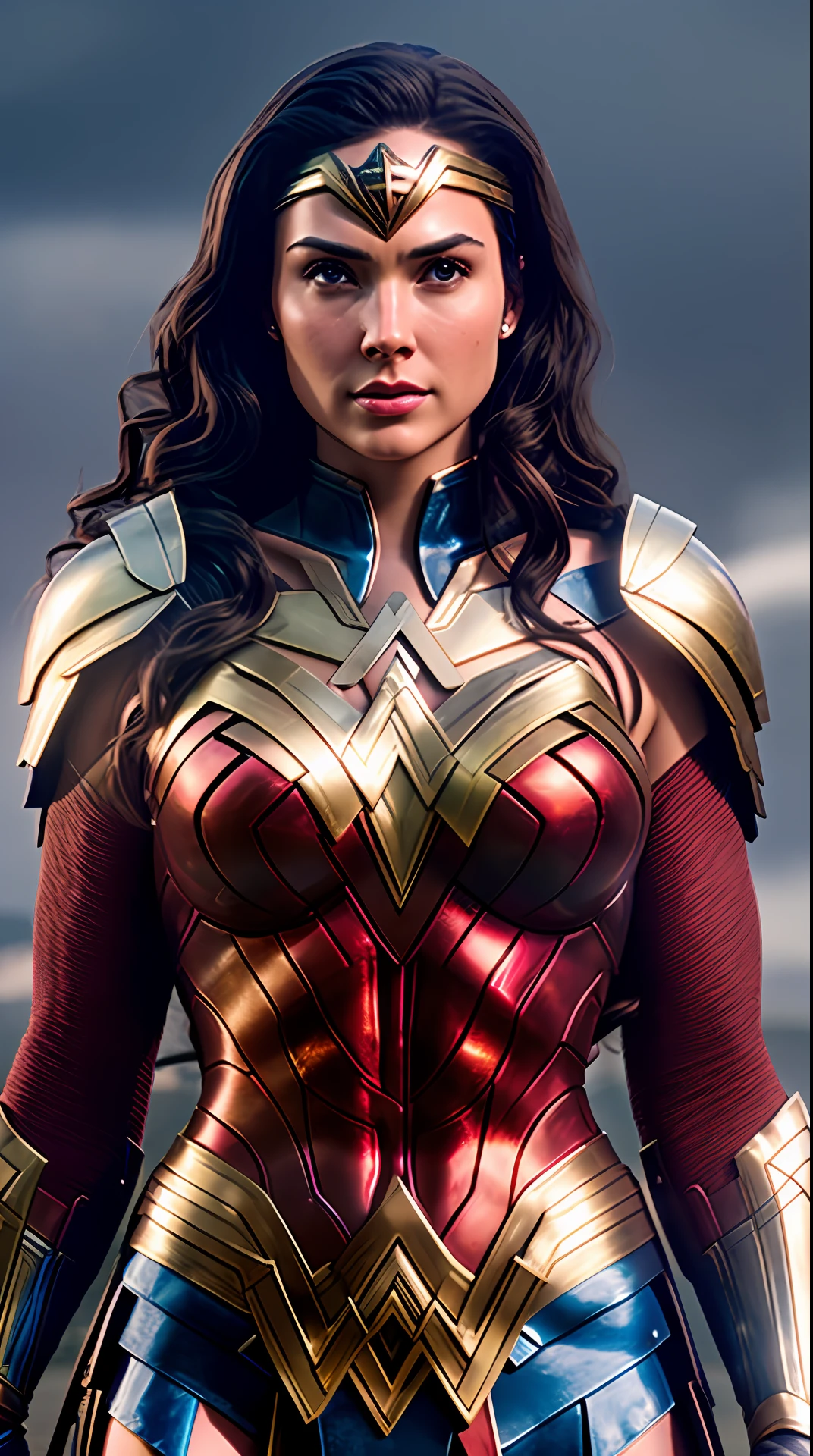 wonder woman, red and blue armor, photography, soft lighting, soft details, octane, artstation trending, ultra high detail, ultra realistic, cinematic,16k
