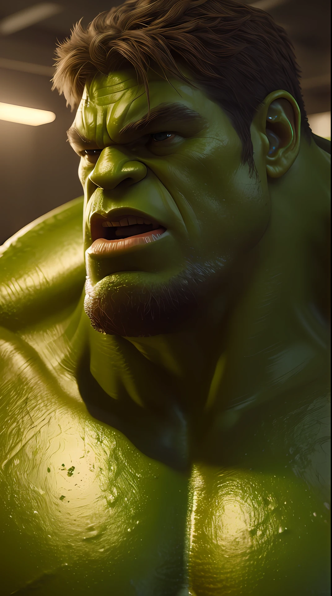 Cinematic soft lighting illuminates a stunningly detailed and ultra-realistic Hulk that is trending on ArtStation. Octane is the perfect tool to capture the softest details of this 16k photography masterpiece.