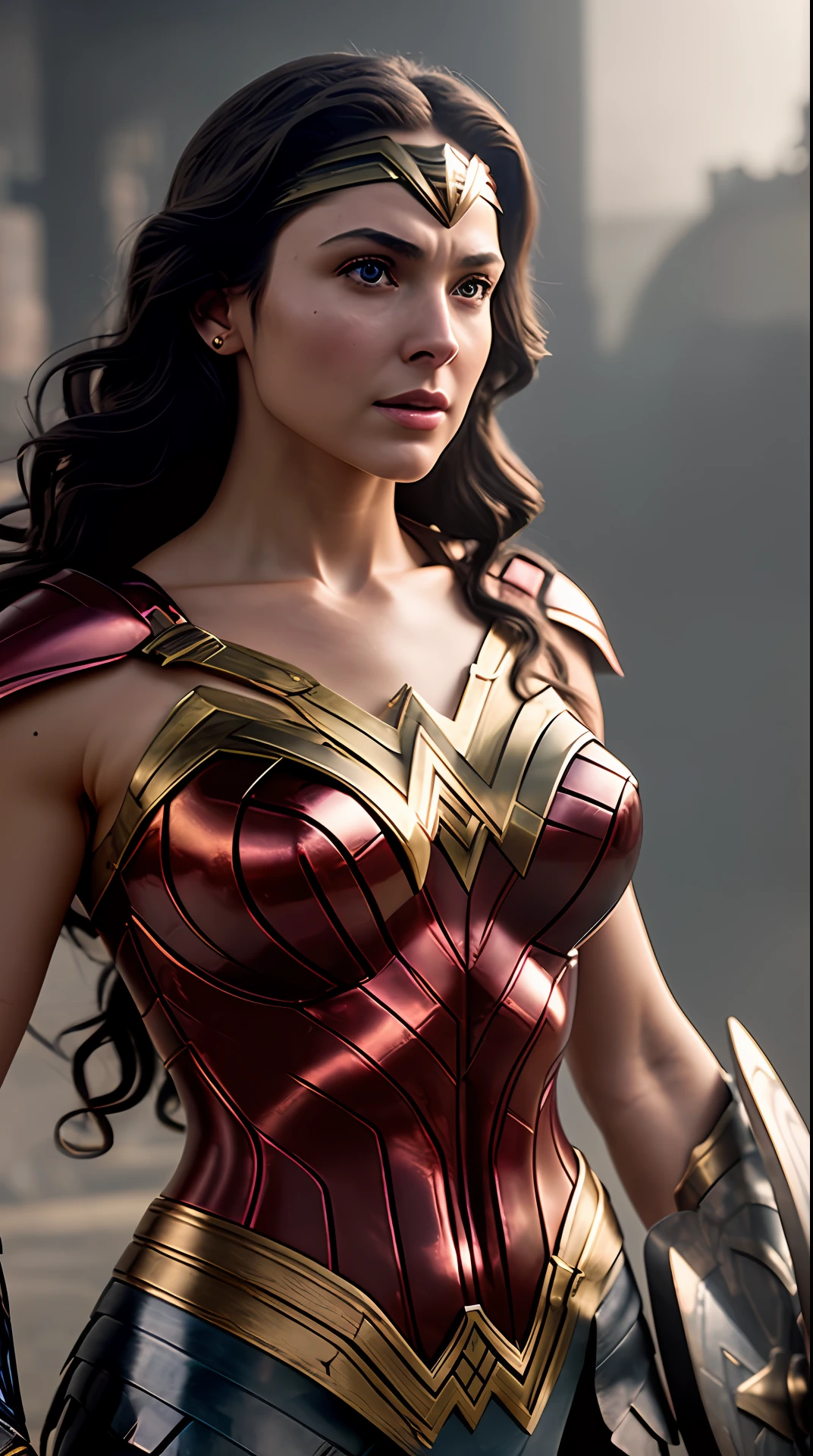 Create a cinematic masterpiece photography piece in soft lighting and soft details that showcases a realistic and incredibly detailed rendering of Wonder Woman armor victorian era in an octane-driven 16k resolution. Incorporate trending Artstation aesthetics while utilizing the full potential of Stable Diffusion technology to produce a stunning and ultra-realistic final result