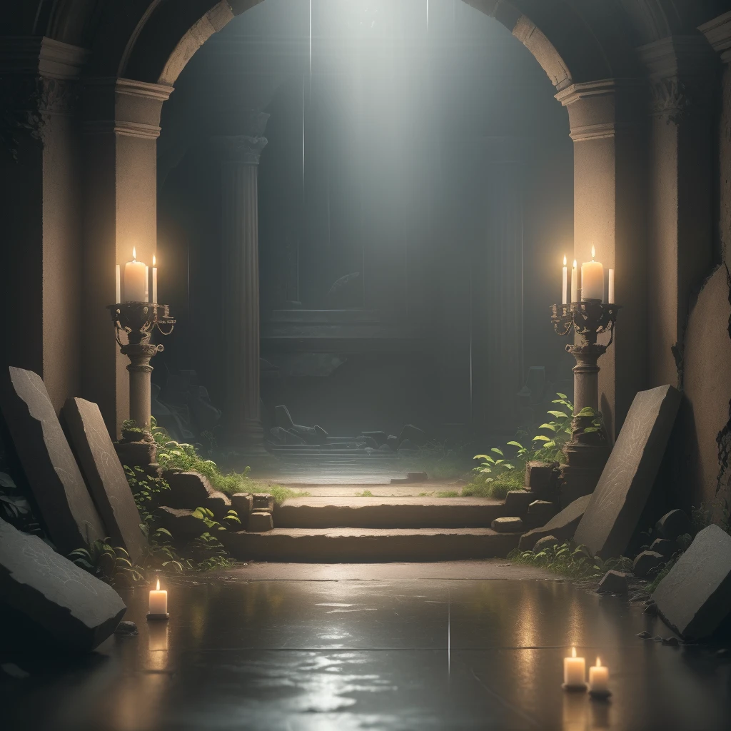 (8k wallpaper hd), (masterpiece), (best quality: 1.2), (cinematic lighting: 1.1), finely detailed, finely detailed, (best expression), 8k resolution, intricate detail, best quality, realism, ultra detail, Best Light, Best Shadow, Super Resolution, Ultra Resolution, (Reflection Detail), Shadow Detail, (((Intricate Detail))) (Semi-realistic: 1.6), (Widescreen Image: 1.2), Dark Vault interiors, Bookshelf, bottle, animal skull, plant, candle, complex background, dynamic camera angle, rain, (warzone), (((high quality detailed ruins))), (depth of field), ((cinematic lighting)), ((horror)), ((Dark Fantasy)), (Best Lighting), (Ultra High Detail), ((Ultra High Detail)), 4K Unity, Ultra Detail:1.2), (8k:1.1), ((Horizontal View)), Dark Fantasy Art , ((semi-realistic)), (realistic), (dynamic) in a theatrical style