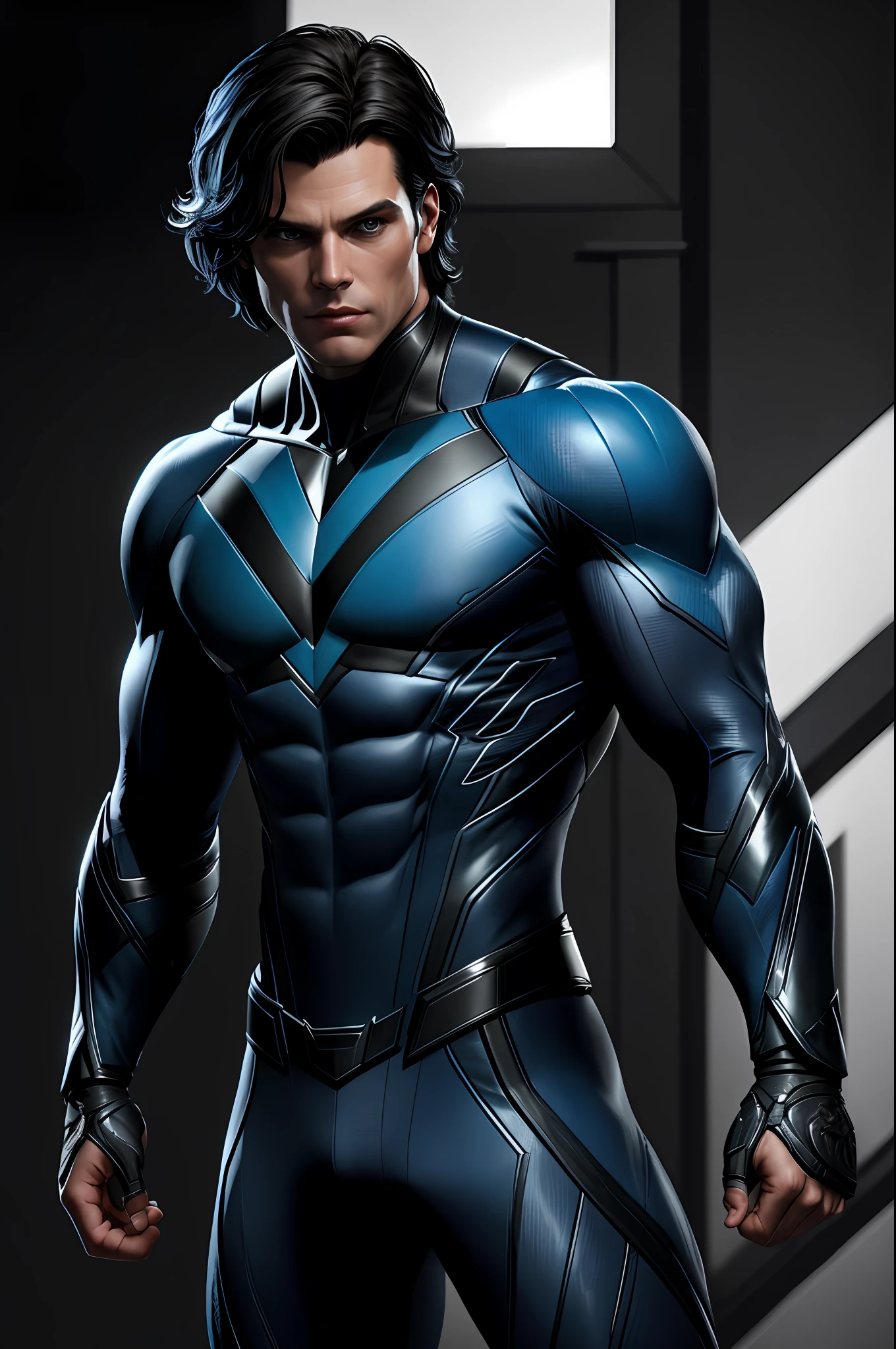 (8k, RAW photo, best quality, masterpiece:1.2), ultra detailed, official art, photo-realistic:1.37, upper body shot, DC Nightwing, film grain, action pose