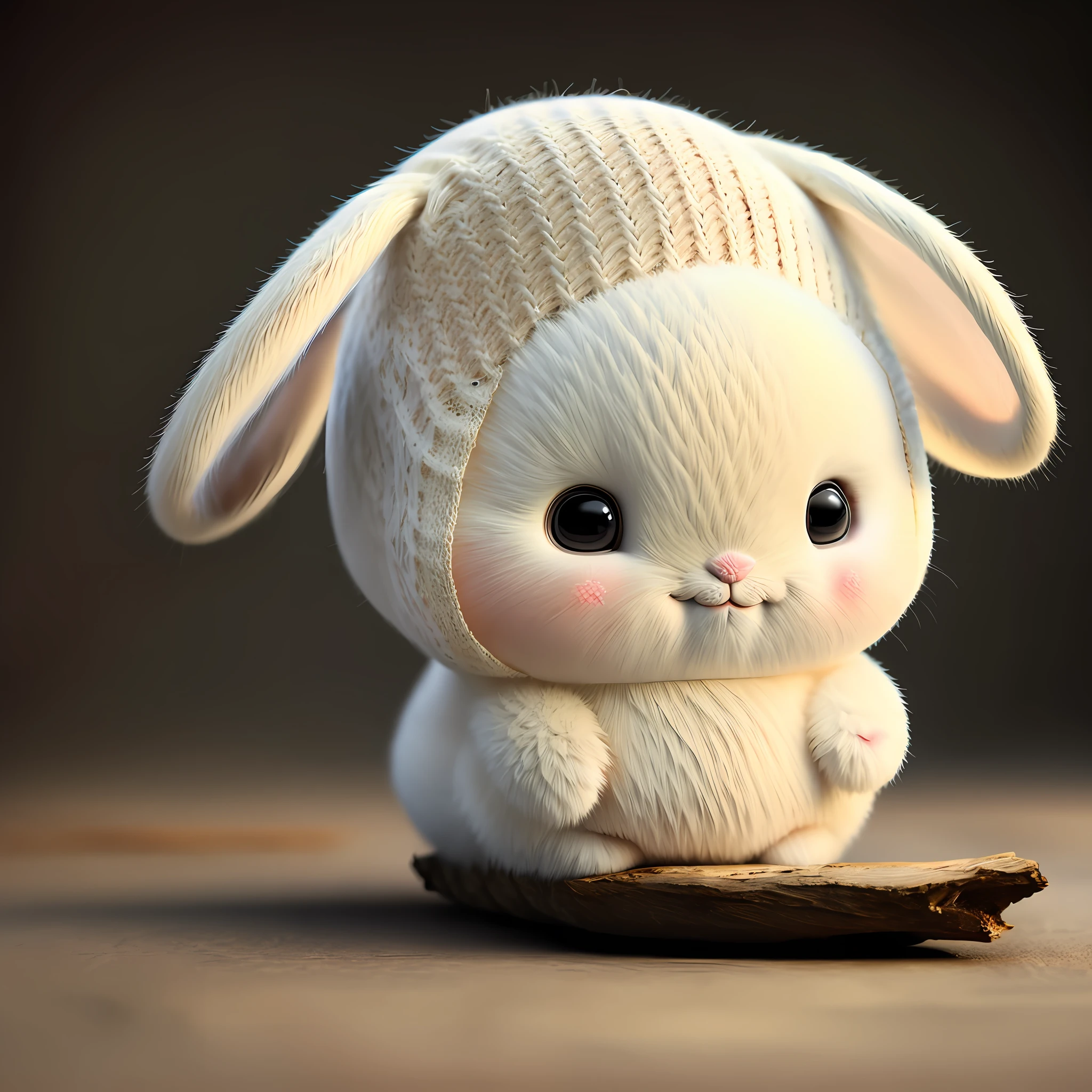 A cute bunny, delicate, detailed, beautiful, white, wearing backwards cap, stylish, holding camera, tree_stump, creation, beautiful, photorealistic, soft lighting, image with black background.
