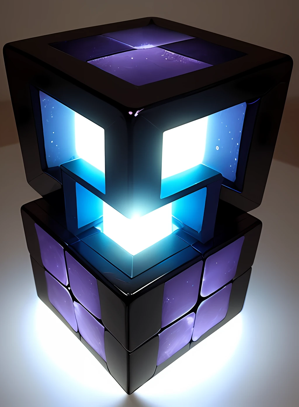 an alien cube from another universe, a dark cube with a light coming out of its center