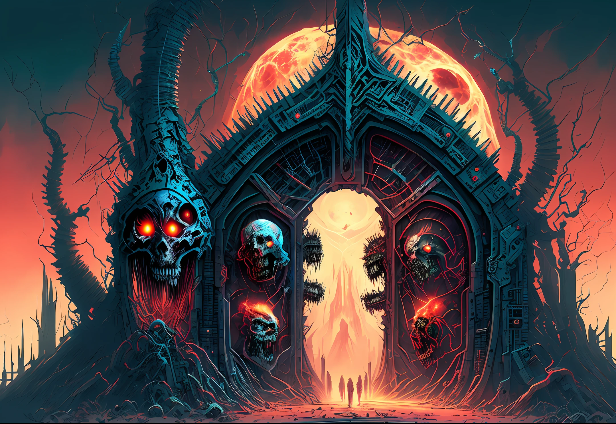 horror art, Biomechanic gateway of madness, cosmic apocalyse, digital painting color drawing intricate details, perfect and complex illustration.