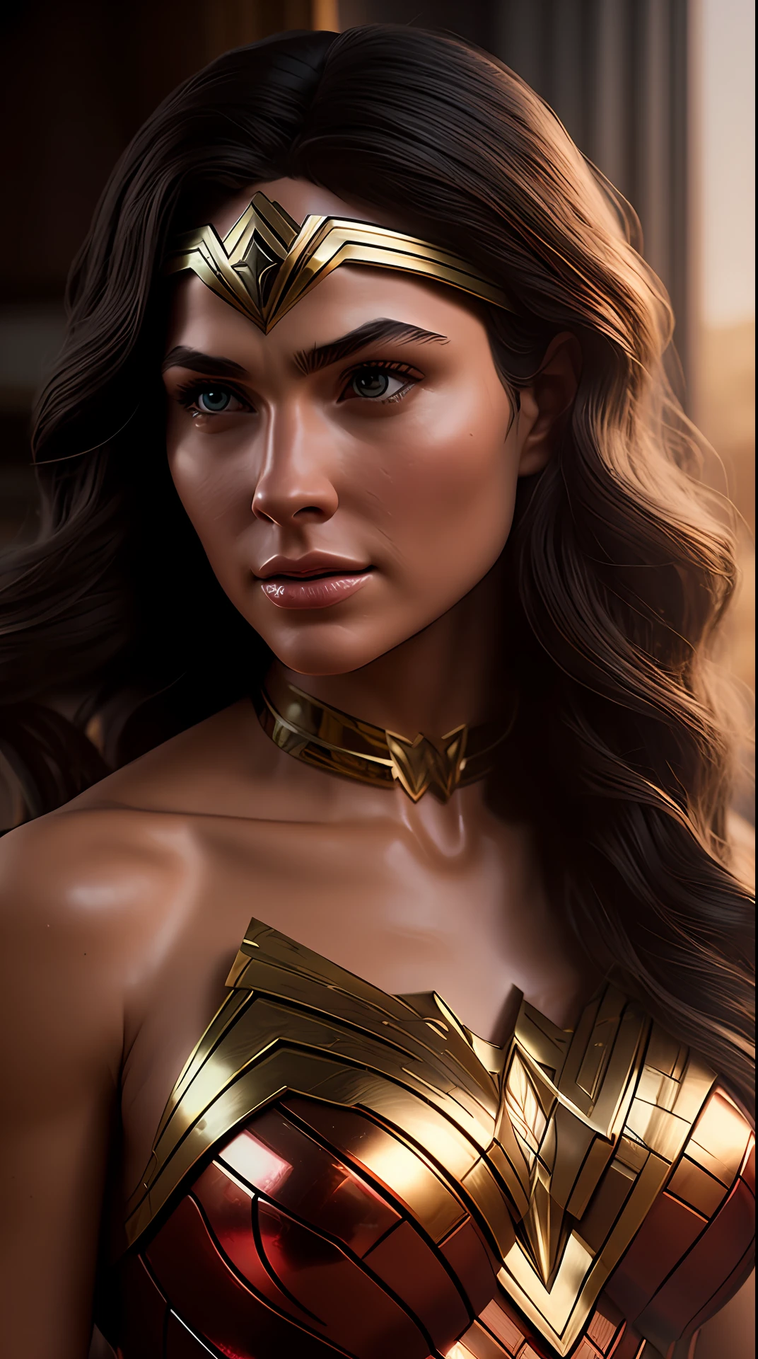 Cinematic soft lighting illuminates a stunningly detailed and ultra-realistic Wonder Woman that is trending on ArtStation. Octane is the perfect tool to capture the softest details of this 16k photography masterpiece